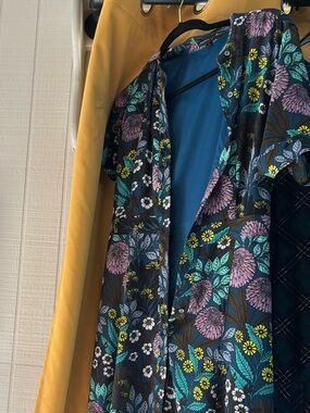 J. Crew Floral Midi Dress in Teal, Pink, Yellow on Black